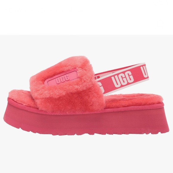 UGG Disco Slides Sandals Pink Cloud Sheepskin Fluff Fur Slingback Strap Logo - Picture 11 of 15